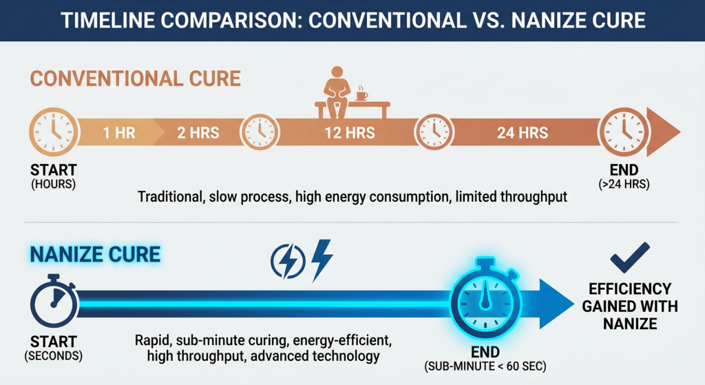 sub-minute rapid curing compared to a conventional process.