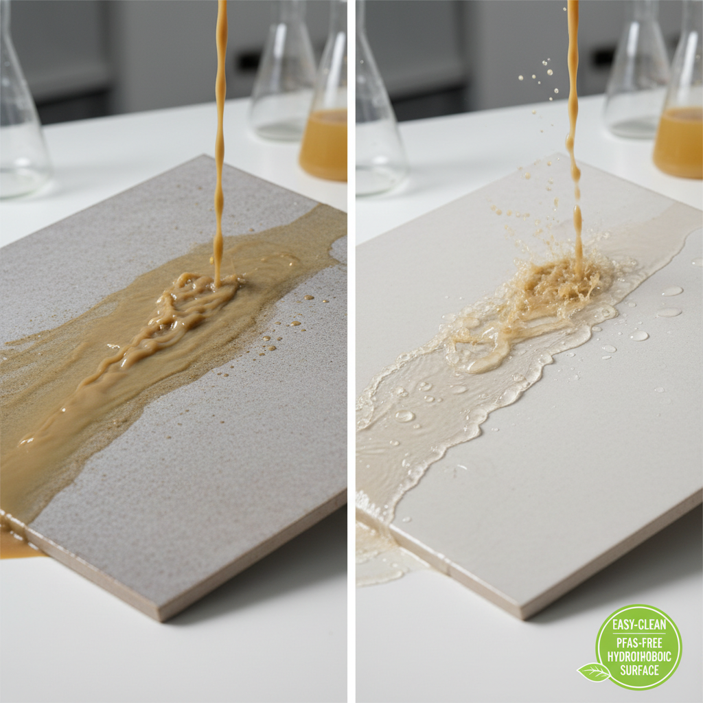 easy-clean PFAS-free hydrophobic surface shedding water and dirt.