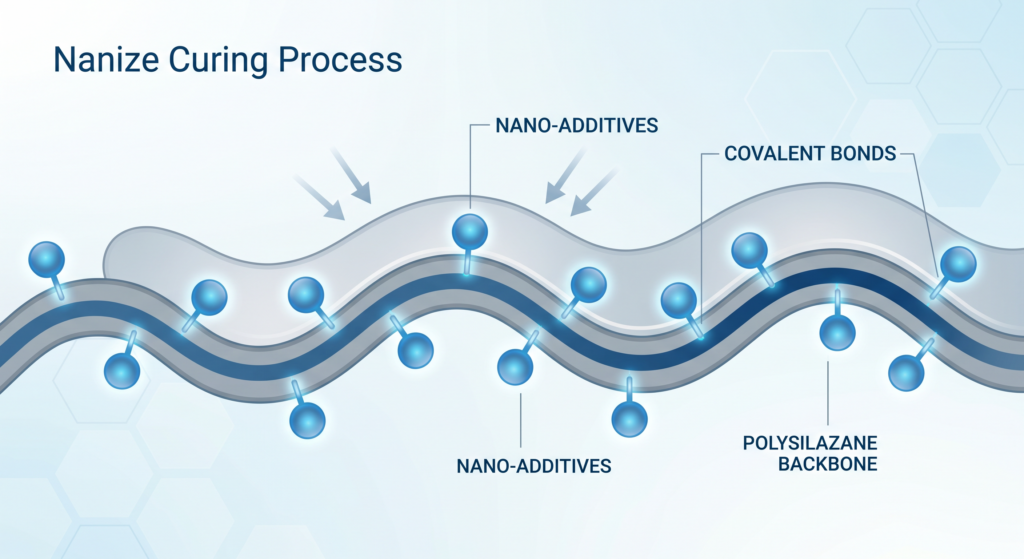 nano-additives covalently bonding to the polysilazane backbone.