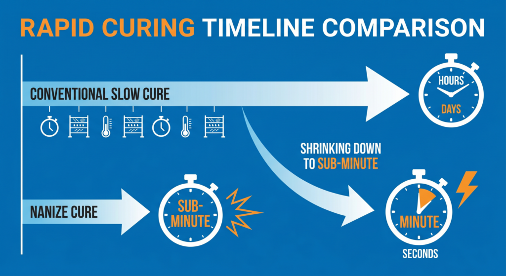 rapid sub-minute curing compared with a conventional slow process.