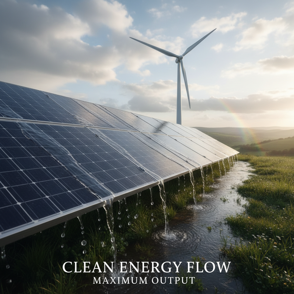 solar panels and a wind turbine staying clean for better energy output.