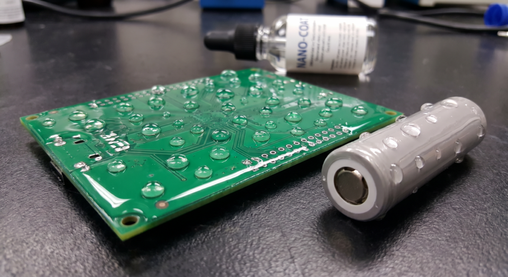 nano coating protecting a circuit board and battery cell from moisture.